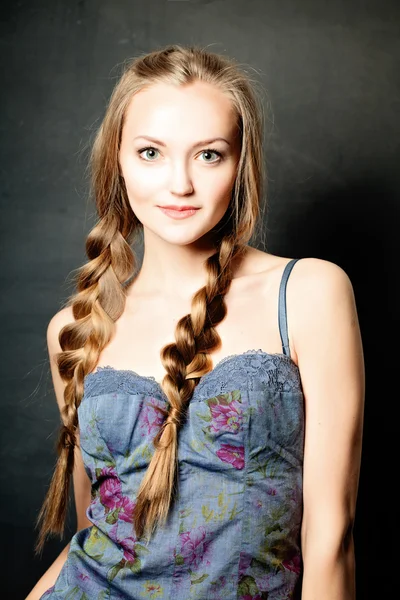 Pretty Woman with Braids Hairstyle — Stock Photo, Image