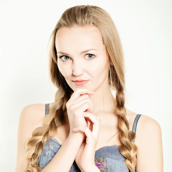 Beautiful Woman Posing on White Background — Stock Photo, Image