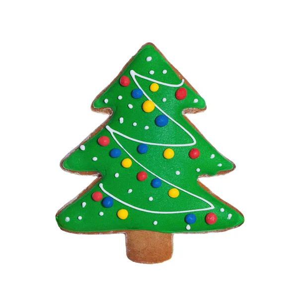 Isolated Christmas Cookie Food. Green Gingerbread Xmas Tree on W — Stock Photo, Image