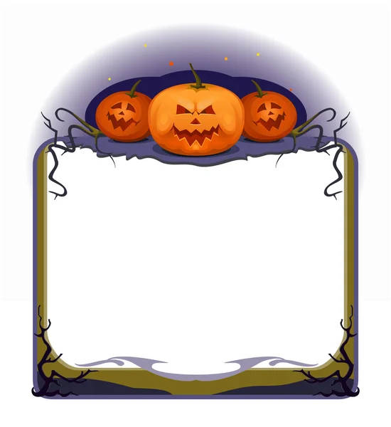 Rahmen mit Kürbis und Baumwurzeln auf weißem Hintergrund. Festliche Dekoration zu Halloween. — Stockvektor