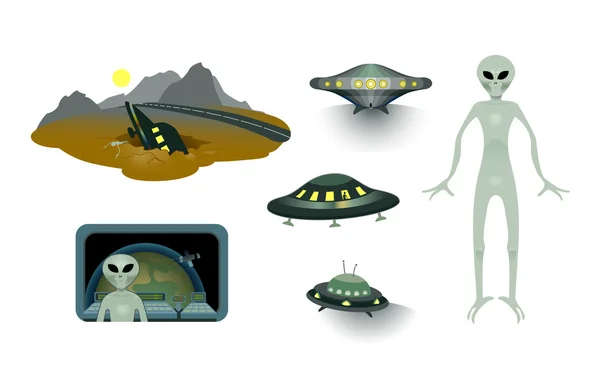 Aliens et soucoupes volantes ensemble . Illustrations De Stock Libres De Droits