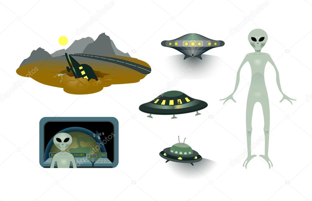 Aliens and flying saucers set.
