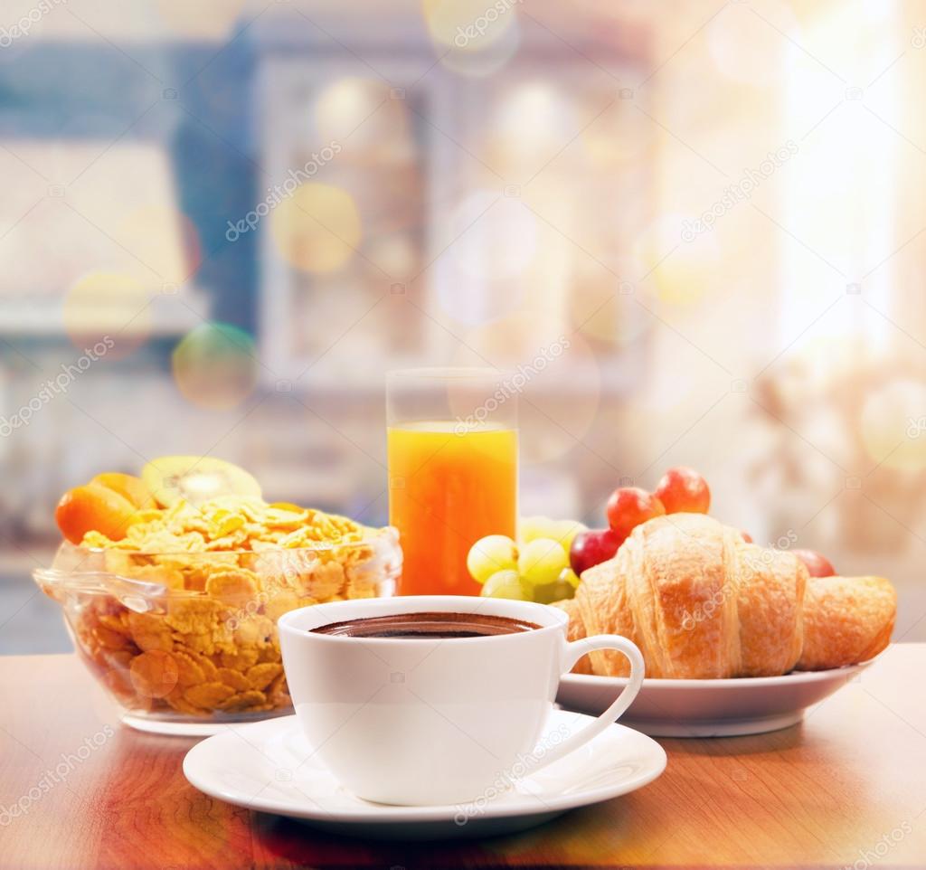 Healthy breakfast with coffee in sunny morning Stock Photo by ...