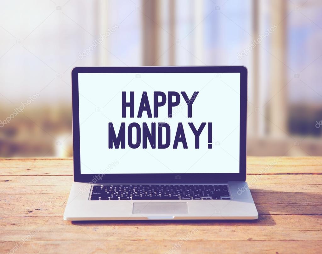 Laptop with happy Monday wish