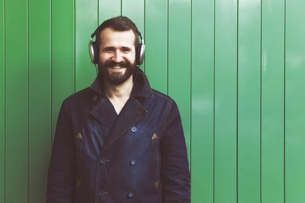 Bearded man in headphones — Stock Photo, Image