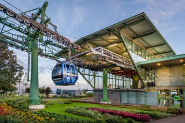 Night lightning of cablecar Teleferico Funchal ground station at sunset clipart