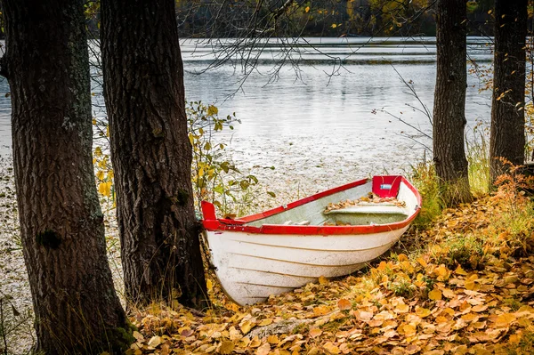 Autumn park boat — Stock Photo, Image