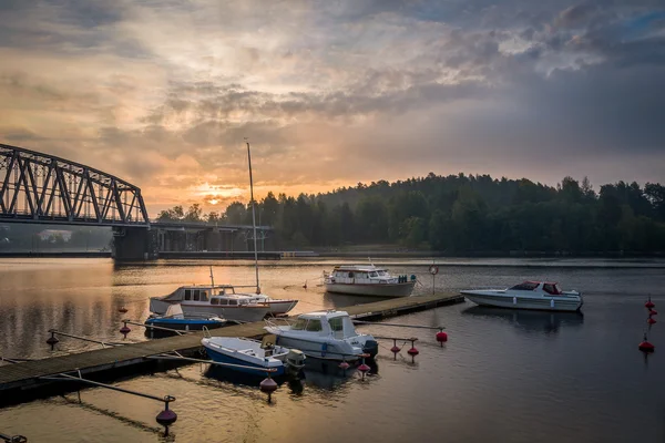 Recreational boats at sunrise — Stock Photo, Image