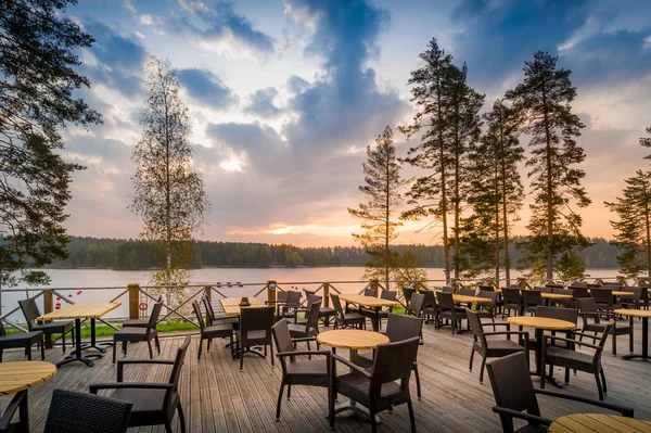 Café del lago puesta de sol — Foto de Stock