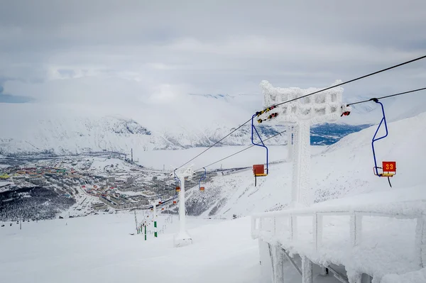 Alte Seilbahn Mit Holzstühlen Skigebiet Hibiny Russland — Stockfoto