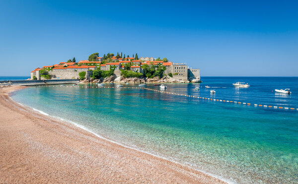 Sveti Stefan island and paradise beach in Montenegro