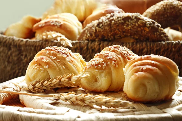 Croissants and various bakery products — Stock Photo, Image