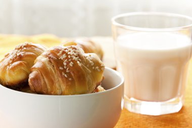 Kruvasan ve kahvaltı için süt