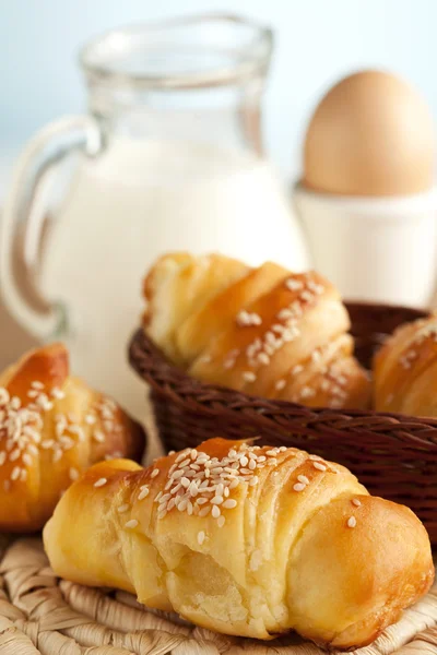 Delicious breakfast with croissants — Stock Photo, Image