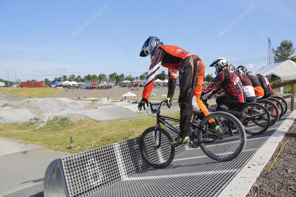 Children compete in BMX qualifying competitions in Abbotsford, BC, Canada on May 13, 2016.
