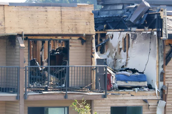 Vista Completa Detallada Las Devastadoras Secuelas Del Balcón Del Interior —  Fotos de Stock