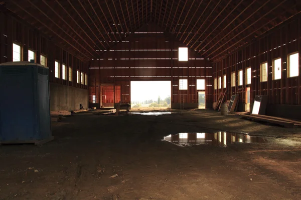 Inside look at a barn under construction.