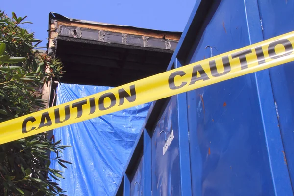 Caution Tape and Apartment Fire — Stock Photo, Image