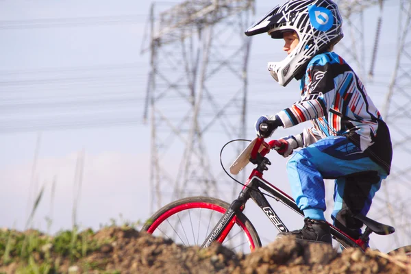 Little Boy Racing in BMX Competition — Stock Photo, Image
