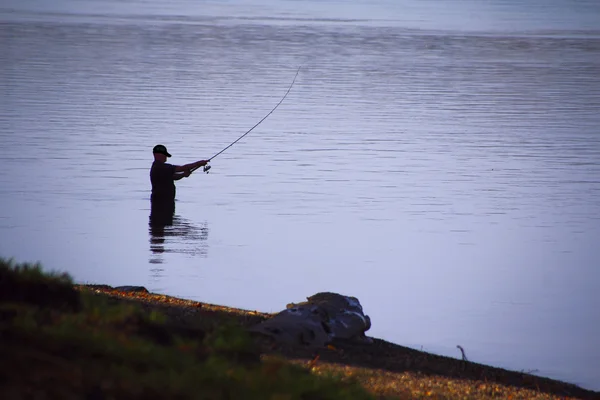 Silhouette Recreational Fisherman — Stock Photo, Image