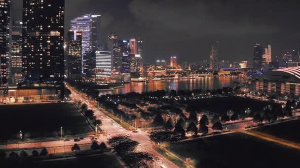 Singapur İnsansız Hava Aracı Gece Yolları — Stok video