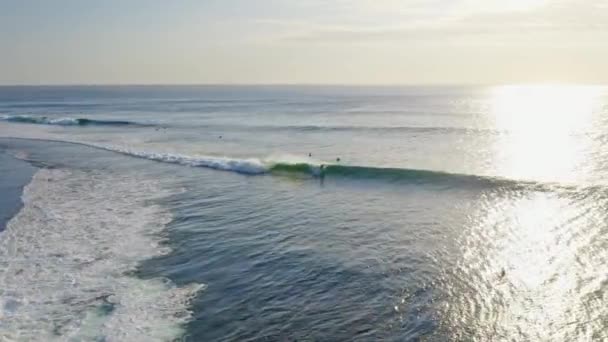 Drohne über Surfern auf Wellen an Balis Küste — Stockvideo