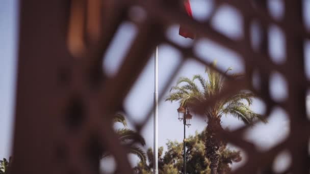 ラバトの風に吹かれる赤いモロッコ国旗 — ストック動画