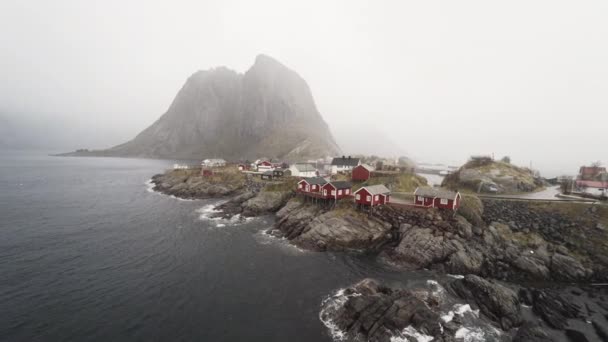 Drone Of Hamnoy Fishing Village And Coastline — Stock Video
