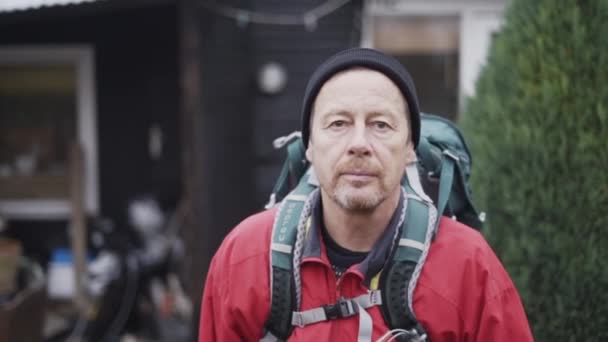 Mature Hiker Walking Towards Camera — Stock Video