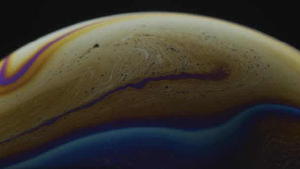 ( 영어 ) Closeup Macro Shot of Soap Bubble with Dark Yellow Line Streaks — 비디오