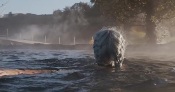 Hot Spring γυναίκα κινείται στον ατμό — Αρχείο Βίντεο