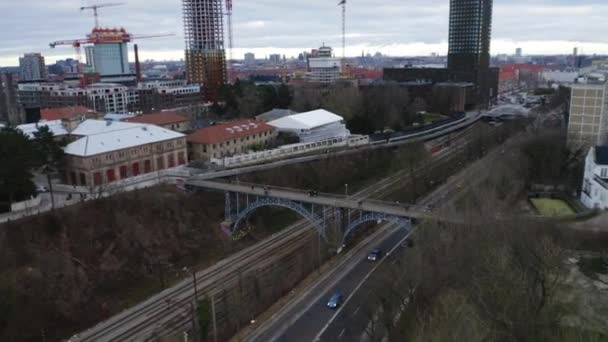 Drone sur le site de construction du district de Vesterbro — Video
