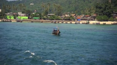 Coconut Trees ve Mount manzaralı Koh Phiphi Sahili 'nde tekne gezintisi