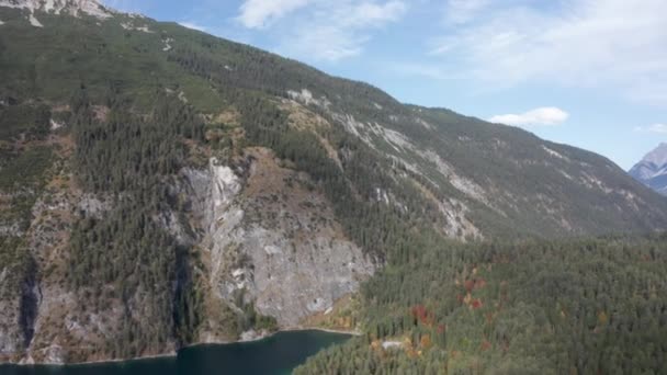 Majestic Drone Shot of Forest and Snowcapped Mountain Landscape — Stock video