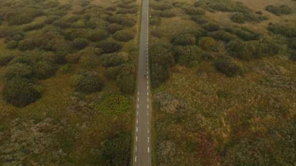 Letecký snímek motocyklu po scénické trase po venkovské silnici — Stock video