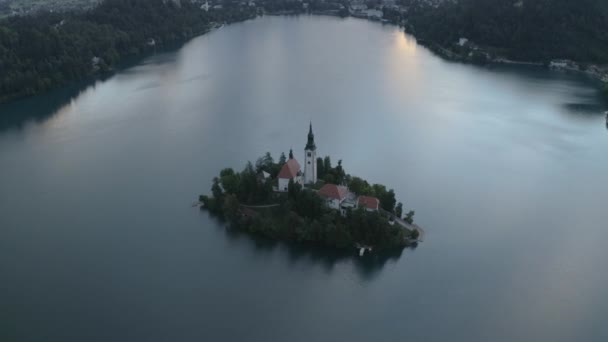 Drone Flight Over Lake Bled And Island — Stock Video