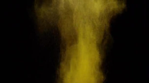 Gros plan de poudre d'assaisonnement jaune jetée verticalement dans les airs — Video