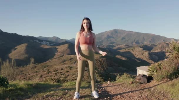 Dancing Woman In Sportswear On Hill — Stock Video