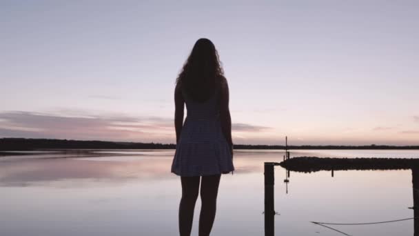 Depresyondaki kadın intihar etmek için suya atlıyor. — Stok video