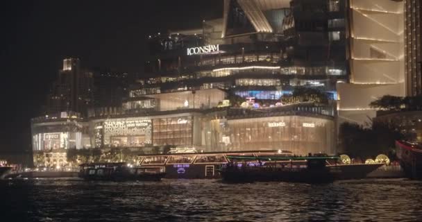 Iconic ICONSIAM Architecture by the River in Thailand During the Night — Stock Video