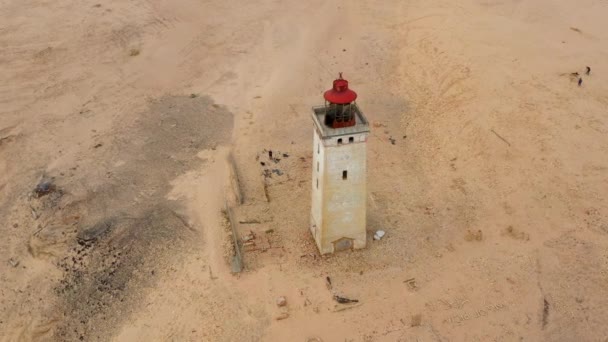Drone Over Rubjerg Knude Lighthouse And Coastline — стокове відео