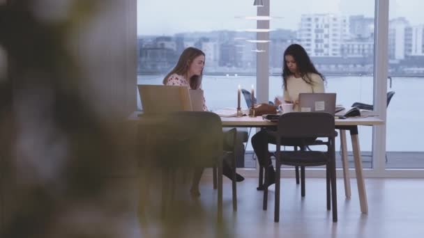 Female University Students Studying At Table Together — Video