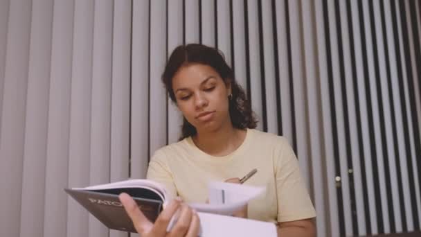 University Student Reading Book At Night — Video Stock