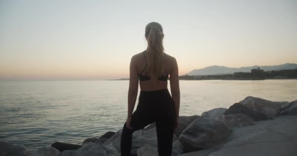 Athlete In Sportswear Watching Sunset — Vídeo de stock