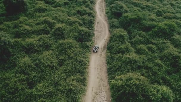 4x4 Vehicle Following a Rough Trail Surrounded by Rich Green Trees — Stock Video