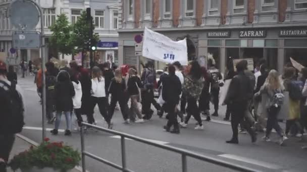 Kamera im Rücken von Demonstranten schwarzer Hautfarbe spielt eine Rolle — Stockvideo