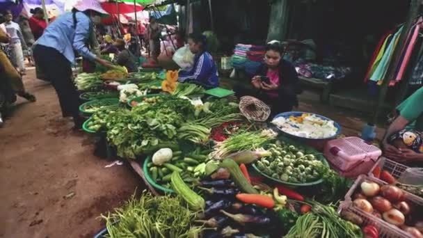 Typický den na kambodžském trhu — Stock video