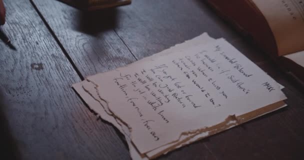 Person Handwriting a Letter Using Parchment Paper and a Fountain Pen — Stock Video