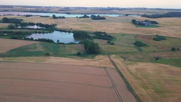 Scenisk antenn Skott av bruna fält med utsikt över sjön — Stockvideo