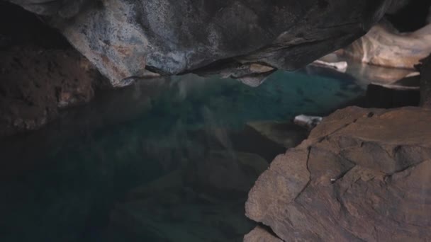 Água em cavernas no terreno vulcânico islandês — Vídeo de Stock